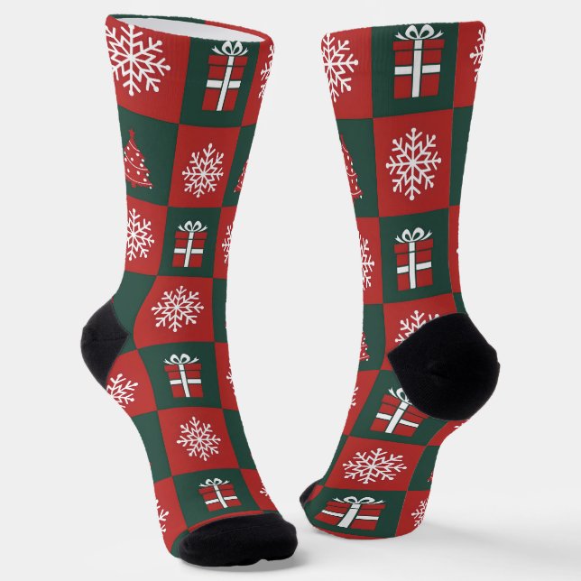 Minimalist Christmas Icons Holiday Socks (Angled)