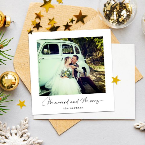 Minimalist Christmas  Married  Merry Photo Holiday Card