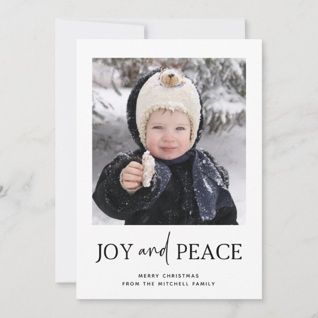 Minimalist Christmas | One Photo Joy and Peace Holiday Card (Front)