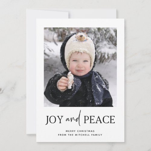Minimalist Christmas  One Photo Joy and Peace Holiday Card