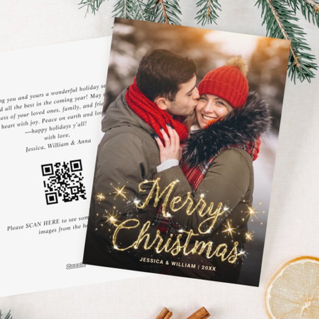 Minimalist Christmas PHOTO Greeting QR code Holiday Card (Creator Uploaded)