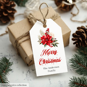 Minimalist Christmas Poinsettia Holiday Gift Tags