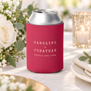 Minimalist Christmas Red Names Wedding Favor Can Cooler