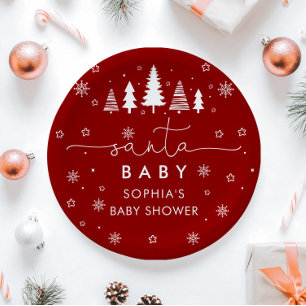 Minimalist Christmas Red Santa Baby Shower Paper Plates