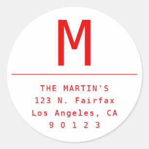 Minimalist Christmas Red & White Return Address Classic Round Sticker