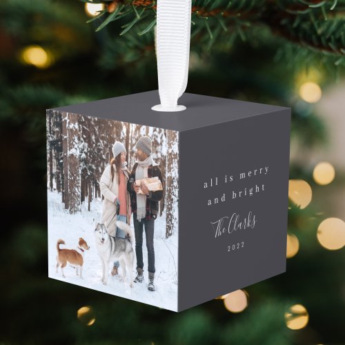 Minimalist Christmas  Scandi Slate Gray Photo Cube Ornament