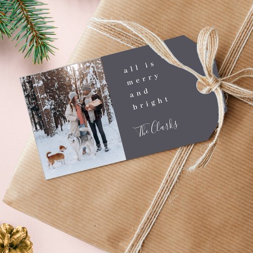 Minimalist Christmas  Scandi Slate Gray Photo Gift Tags