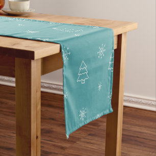 Minimalist Christmas Tree and Snowflake Pattern Short Table Runner