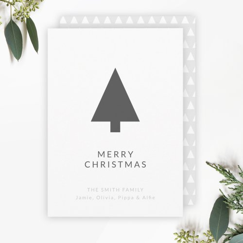 Minimalist Christmas Tree  Black and White Simple Holiday Card