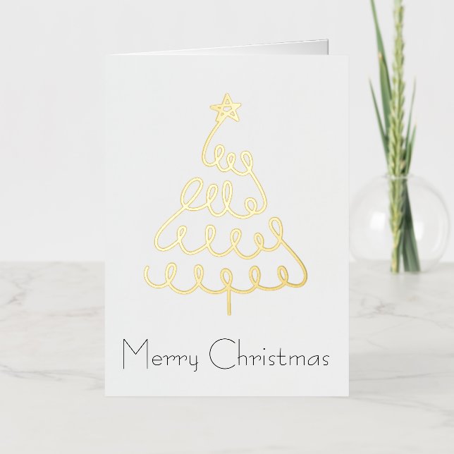 Minimalist Christmas Tree Card in Gold (Front)