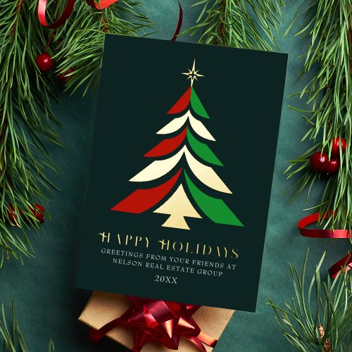 Minimalist Christmas Tree Corporate Greeting Foil Holiday Card