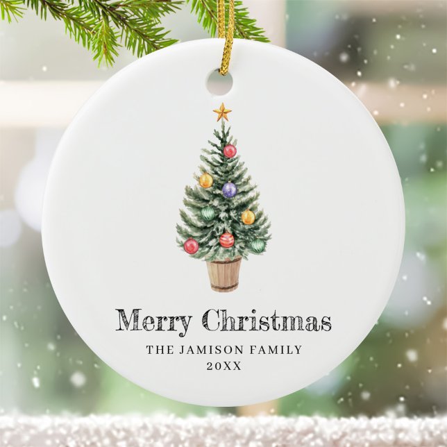 Minimalist Christmas Tree  Family Name Year  Ceramic Ornament (Creator Uploaded)