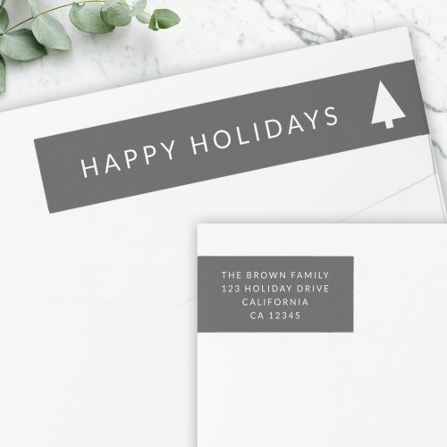 Minimalist Christmas Tree Grayscale Return Address Wrap Around Label