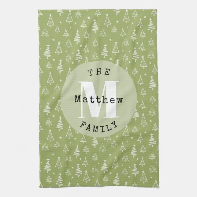 Minimalist Christmas Tree Green Family Holiday Kitchen Towel (Vertical)