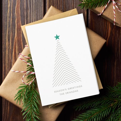 Minimalist Christmas Tree  Green Star Scandi Holiday Card