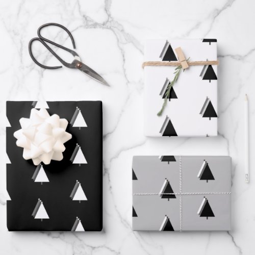 minimalist Christmas tree holiday black white gray Wrapping Paper Sheets