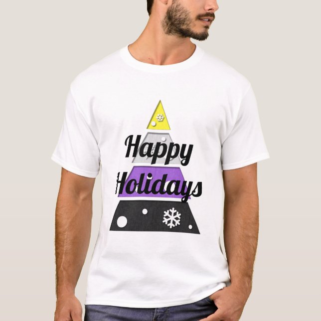 Minimalist Christmas Tree in Non-Binary Pride Flag T-Shirt (Front)