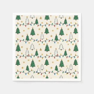 Minimalist Christmas Tree Lights Pattern Party Napkins