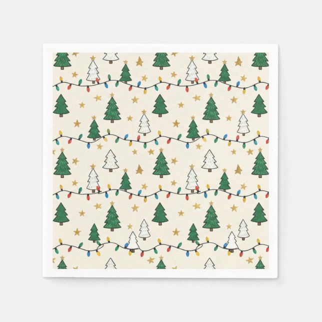 Minimalist Christmas Tree Lights Pattern Party Napkins (Front)
