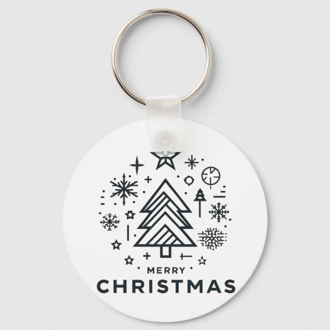 Minimalist Christmas Tree Merry Christmas Design Keychain (Front)