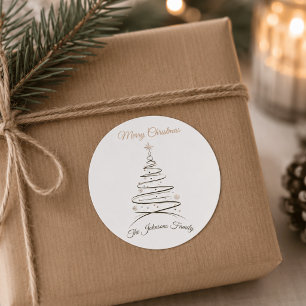 Minimalist Christmas Tree Name Classic Round Sticker