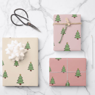 Minimalist Christmas Tree Pattern Scandinavian Wrapping Paper Sheets