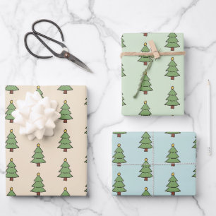 Minimalist Christmas Tree Pattern Scandinavian Wrapping Paper Sheets