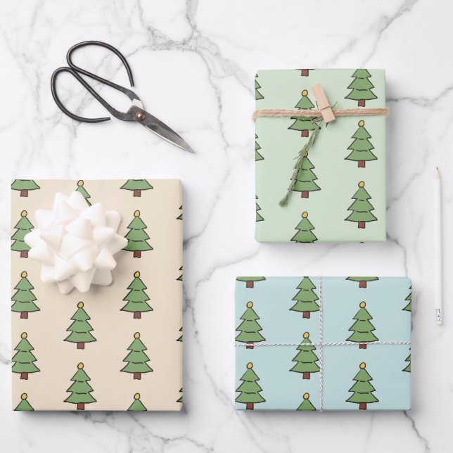 Minimalist Christmas Tree Pattern Scandinavian  Wrapping Paper Sheets (Front)