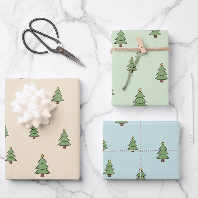 Minimalist Christmas Tree Pattern Scandinavian  Wrapping Paper Sheets (Front)