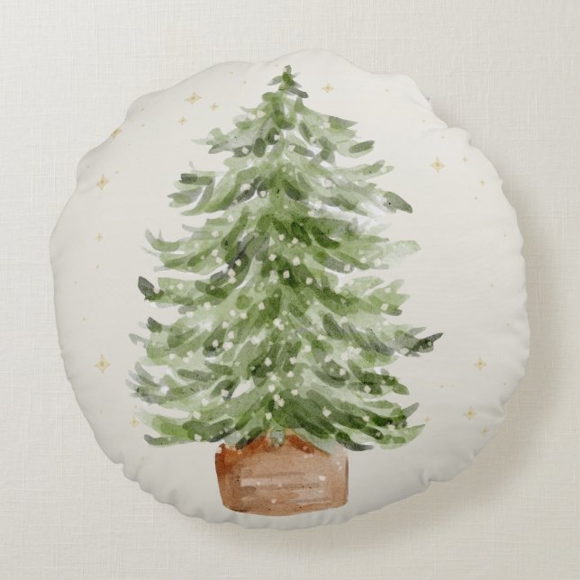 Minimalist Christmas Tree Round Throw Pillow (Back)