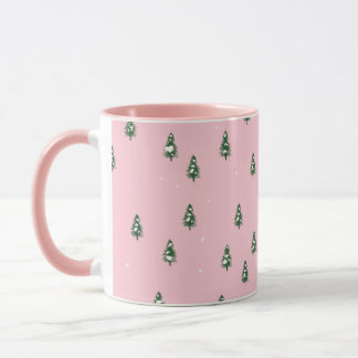 Minimalist Christmas Tree Winter Forest On Pink Mug