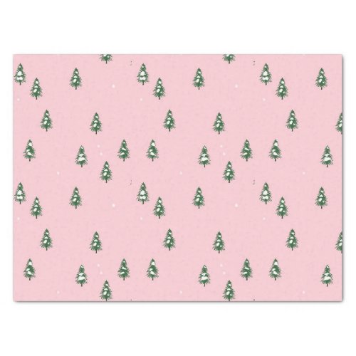 Minimalist Christmas Tree Winter Forest On Pink    Tissue Paper