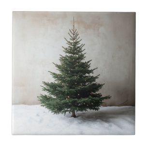 Minimalist Christmas Tree with Soft Lights on Snow Ceramic Tile
