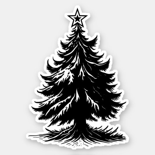Minimalist Christmas Tree with Star on Top Black Sticker