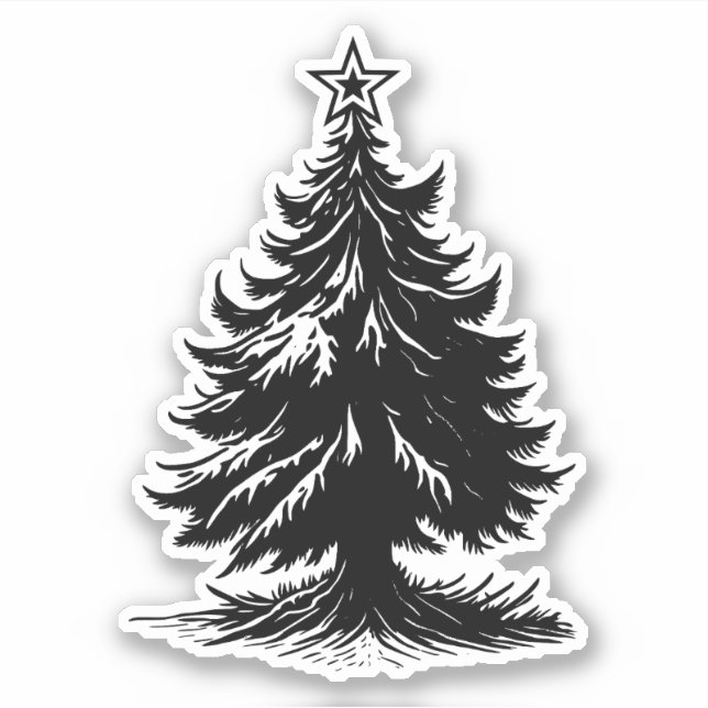 Minimalist Christmas Tree with Star on Top Black Sticker (Front)