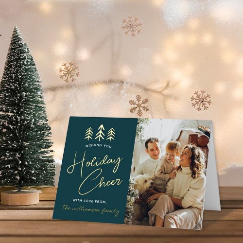 Minimalist Christmas Trees Photo Real Foil Holiday Card