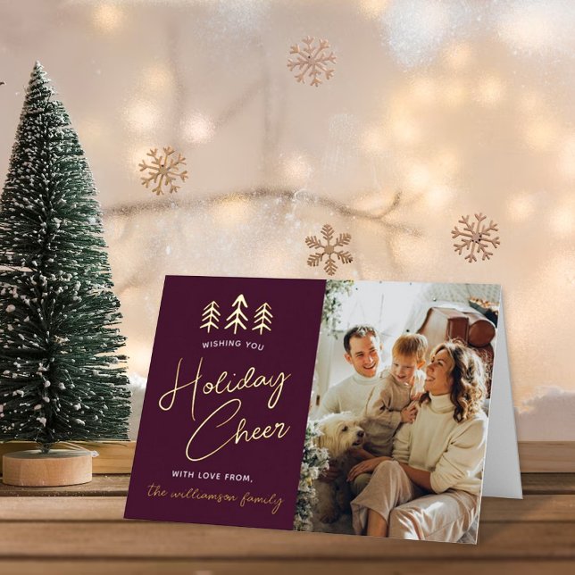 Minimalist Christmas Trees Photo Real Foil Holiday Card (Creator Uploaded)