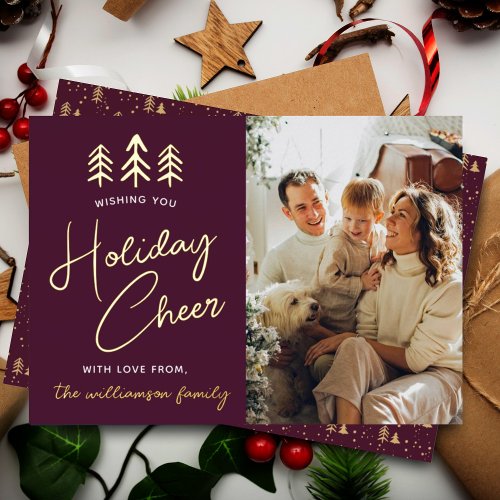 Minimalist Christmas Trees Photo Real Foil Holiday Card