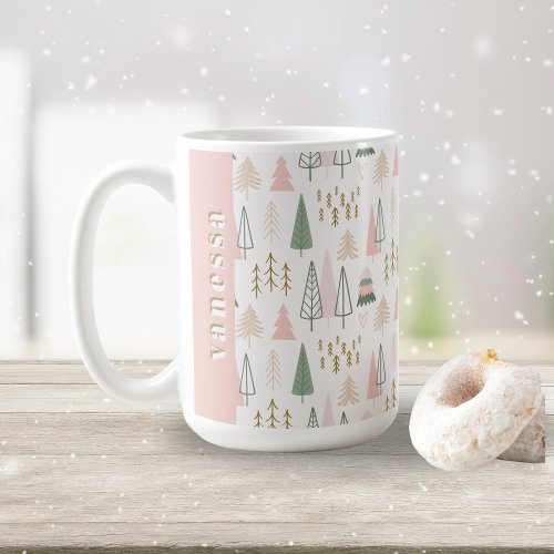 Minimalist Christmas Trees Sage Green  Blush Pink Coffee Mug