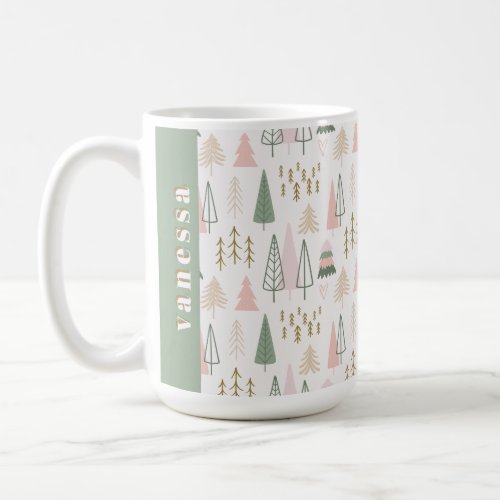 Minimalist Christmas Trees Sage Green  Blush Pink Coffee Mug