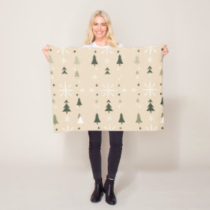 Minimalist Christmas Trees & Snowflakes Fleece Blanket