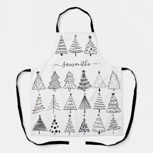 Minimalist Christmas Trees with Name Apron