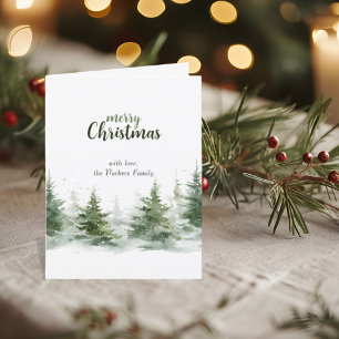 Minimalist Christmas Watercolor Evergreen Snow Holiday Card