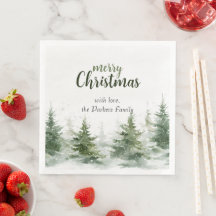 Minimalist Christmas Watercolor Evergreen Snow