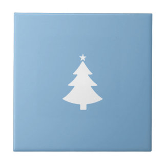 Minimalist Christmas White Tree, Sky Blue Ceramic Tile