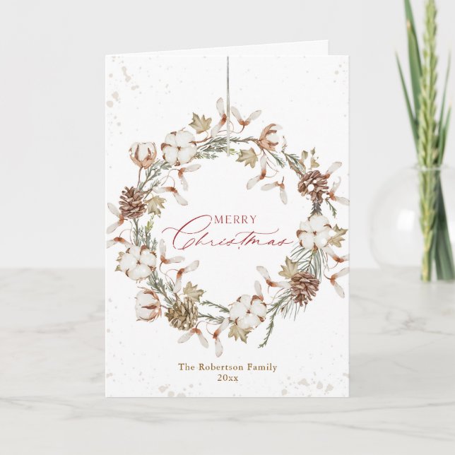 Minimalist Christmas Wreath Holiday Card (Front)