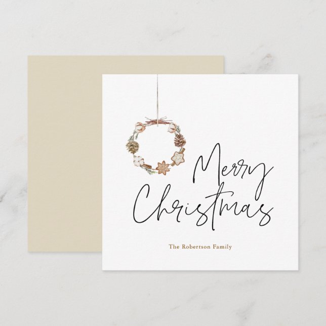 Minimalist Christmas Wreath Holiday Card (Front/Back)