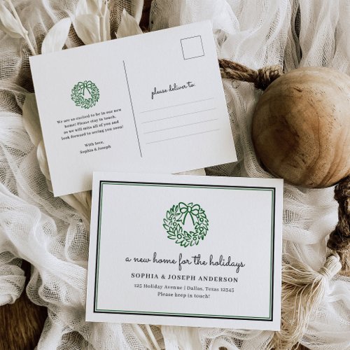 Minimalist Christmas Wreath | Moving Announcement Postcard