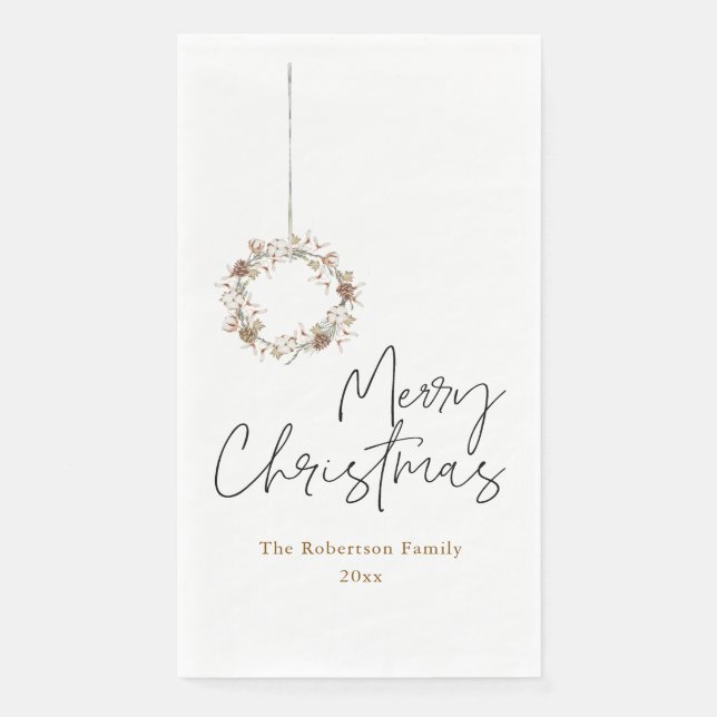 Minimalist Christmas Wreath Paper Guest Towels (Front)