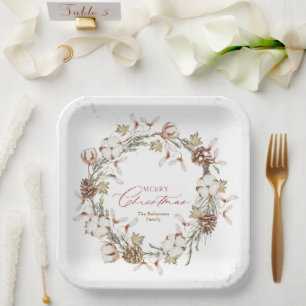 Minimalist Christmas Wreath Paper Plates